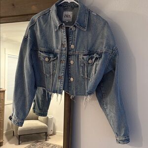 Zara Blue Denim Cropped Jacket
